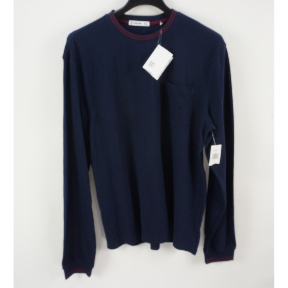 New Sovereign Code Crater Men's XL Long Sleeve Navy Blue Pique Cotton Crew Shirt